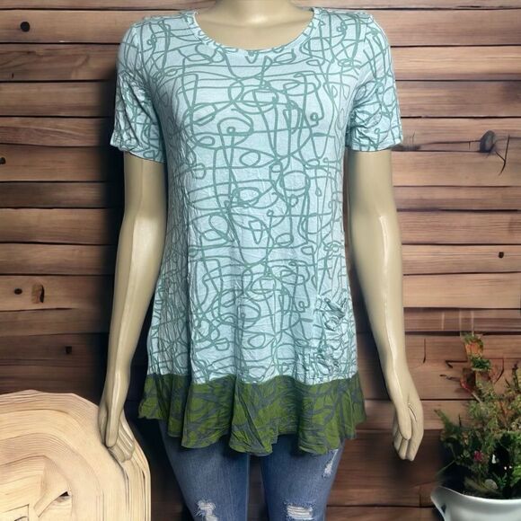 LOGO by Lori Goldstein “As Is” Knit Top Contrast Hem Size Small Pocket Summer - Picture 1 of 8